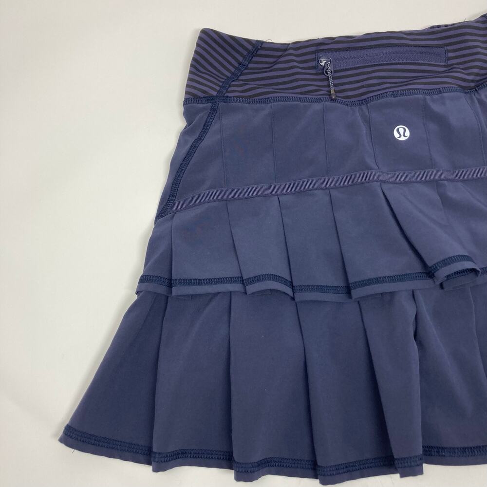 Lululemon Run Pace Setter Skirt Skort Ruffle Tennis Golf Sz 2 Stripe Cadet Blue - Picture 13 of 16